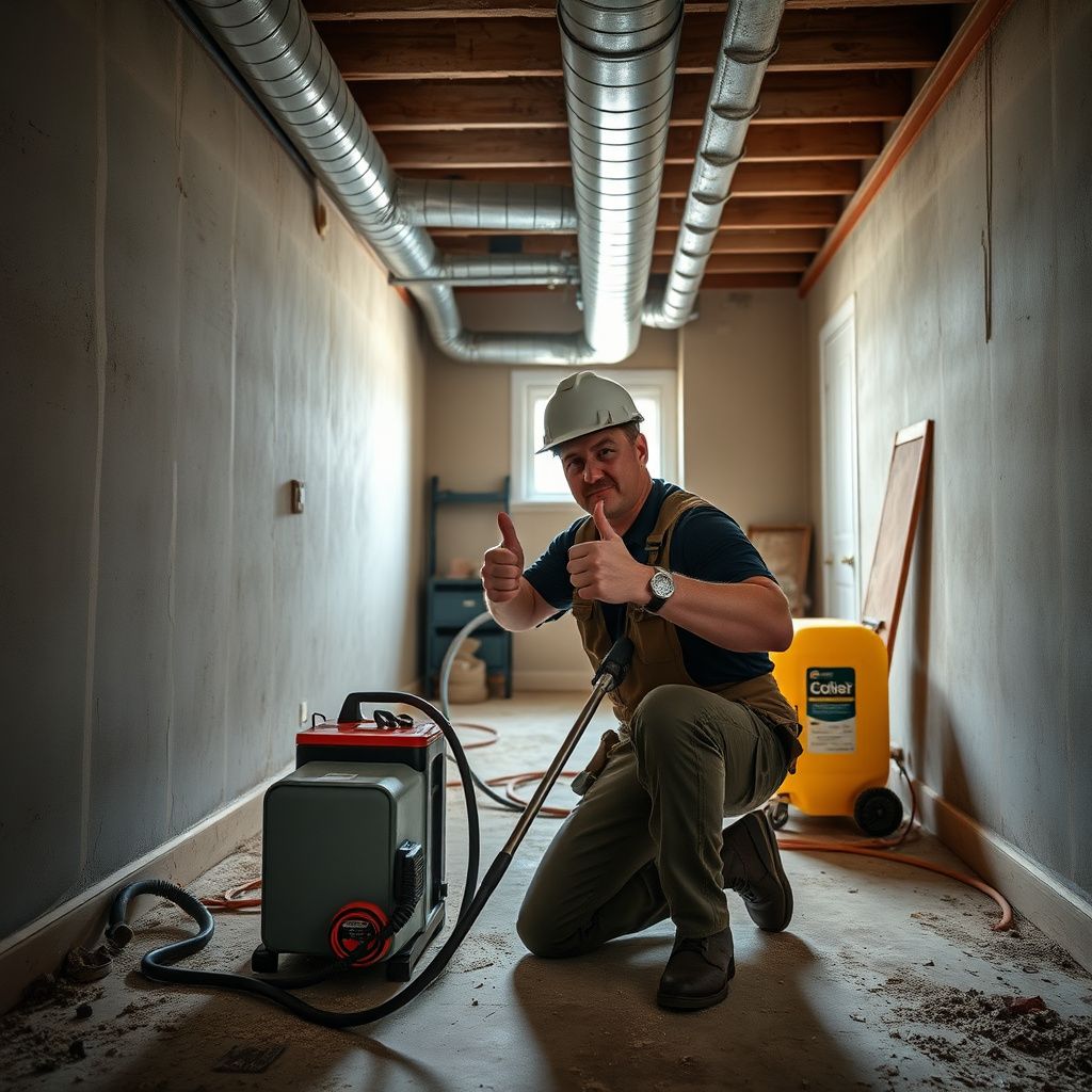 A certified mold remediation technician explaining the process to a homeowner in a clean, well-lit living room in Alvin, Texas.