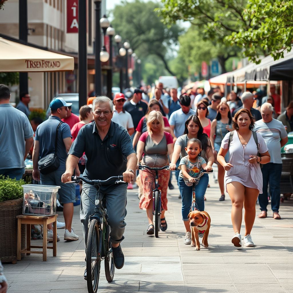 Historic Downtown Rosenberg street with restored brick buildings and local shops under a clear Texas sky, reflecting the city's rich heritage.